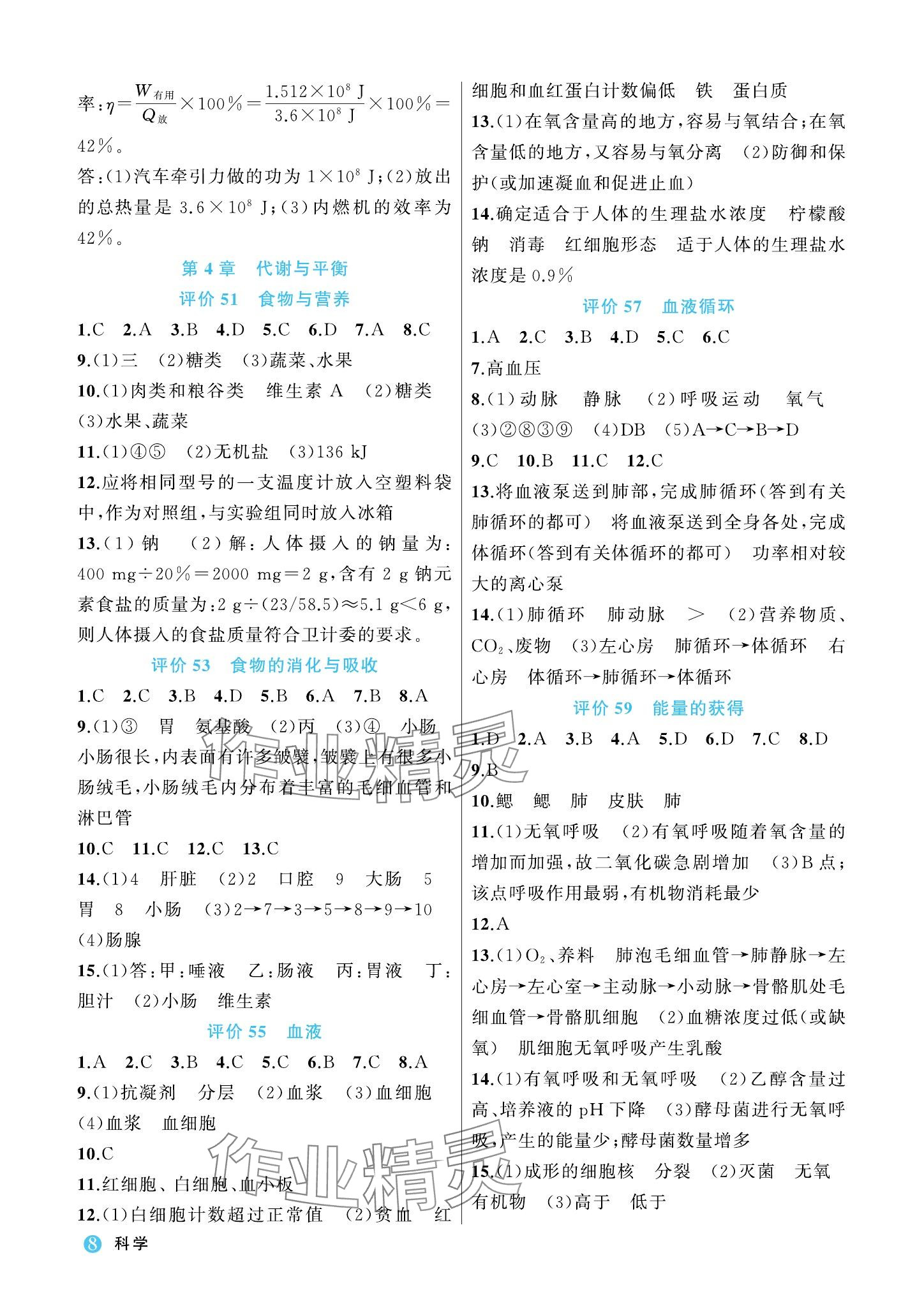 2023年名師面對面學(xué)科素養(yǎng)評價九年級科學(xué)全一冊浙教版 參考答案第8頁