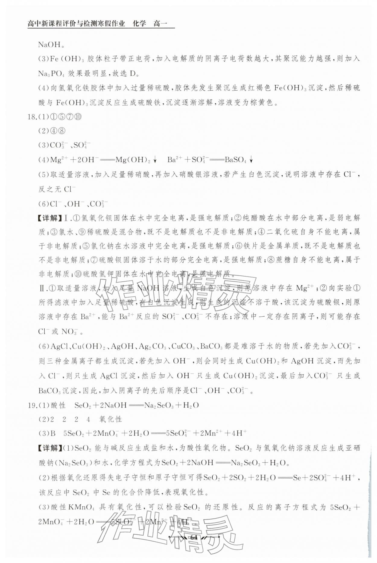 2026年高中新课程评价与检测寒假作业高一化学&nbsp;参考答案第4页