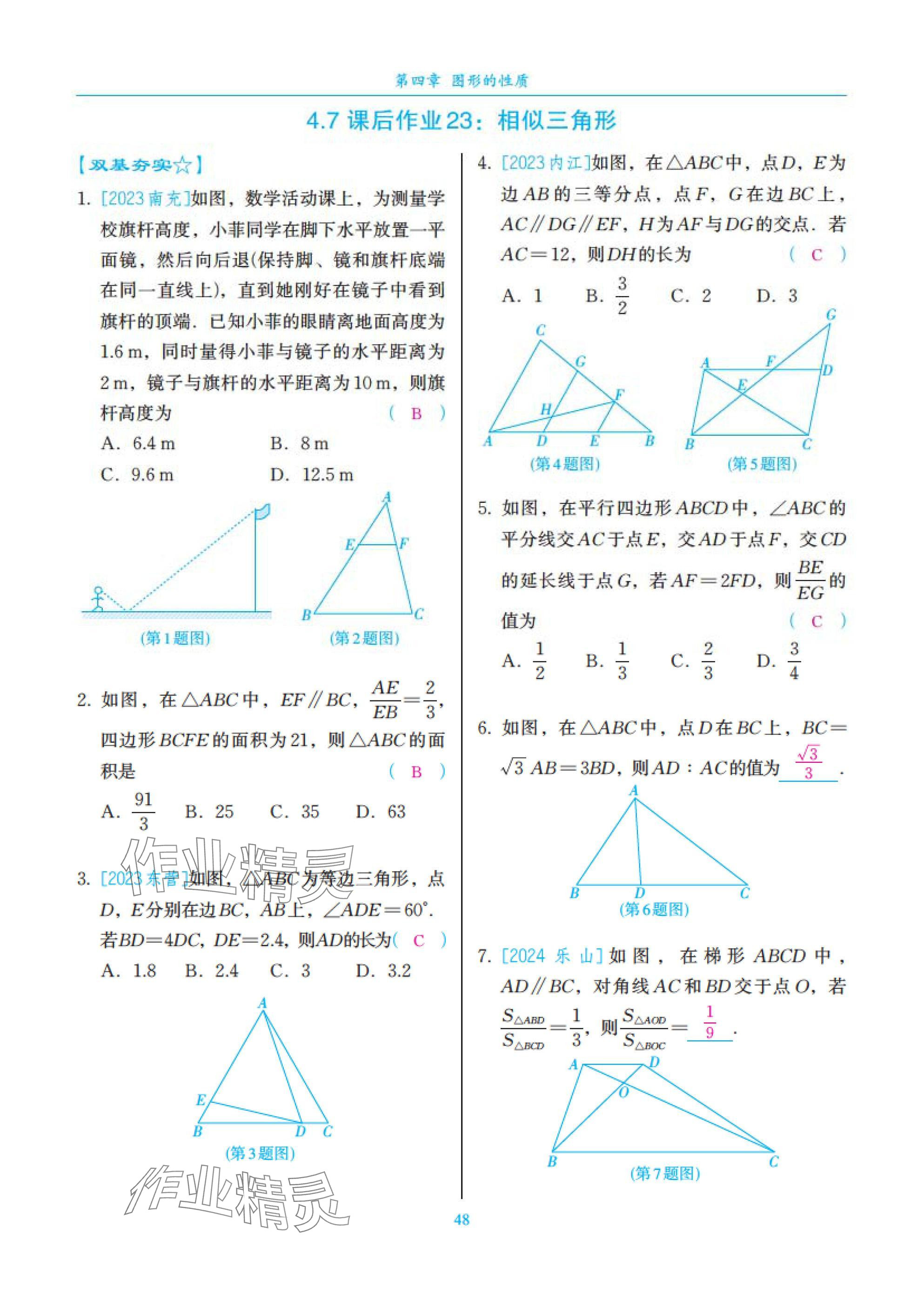 2025年中考复习一本全数学北师大版深圳专版&nbsp;参考答案第48页
