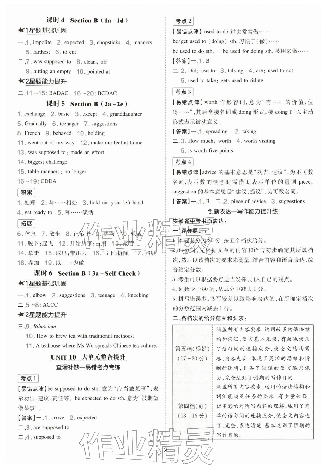 2026年点拨训练九年级英语下册人教版安徽专版&nbsp;参考答案第2页