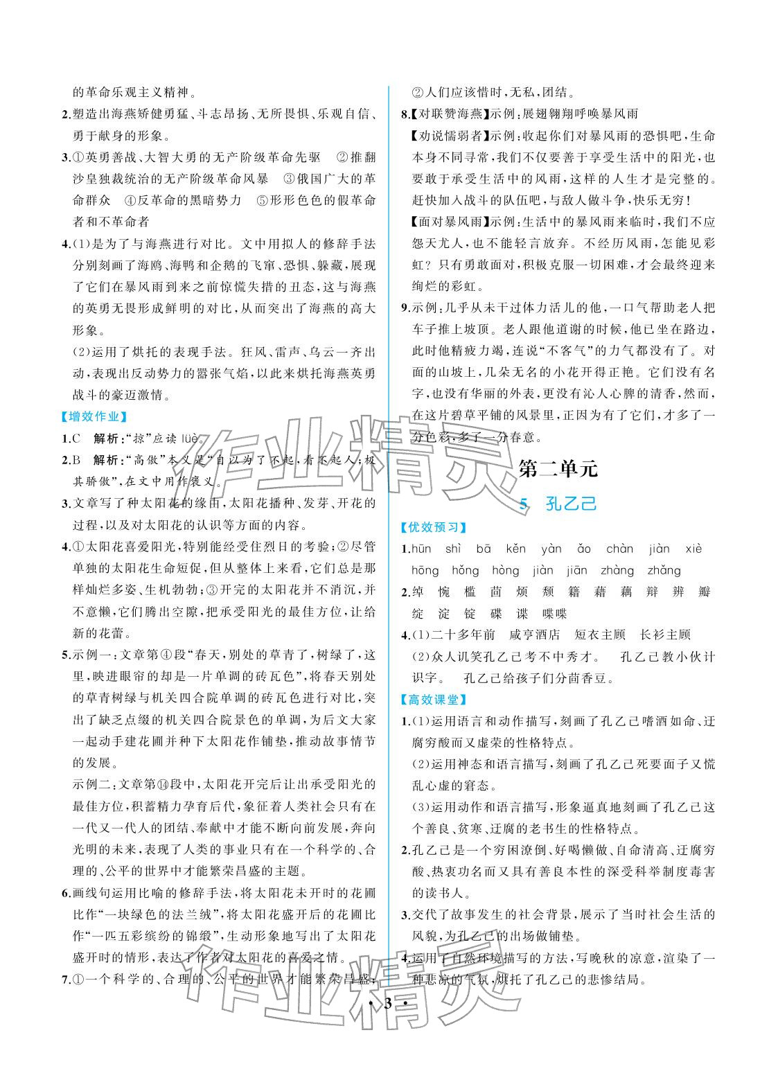 2026年人教金学典同步解析与测评九年级语文下册人教版重庆专版&nbsp;参考答案第3页