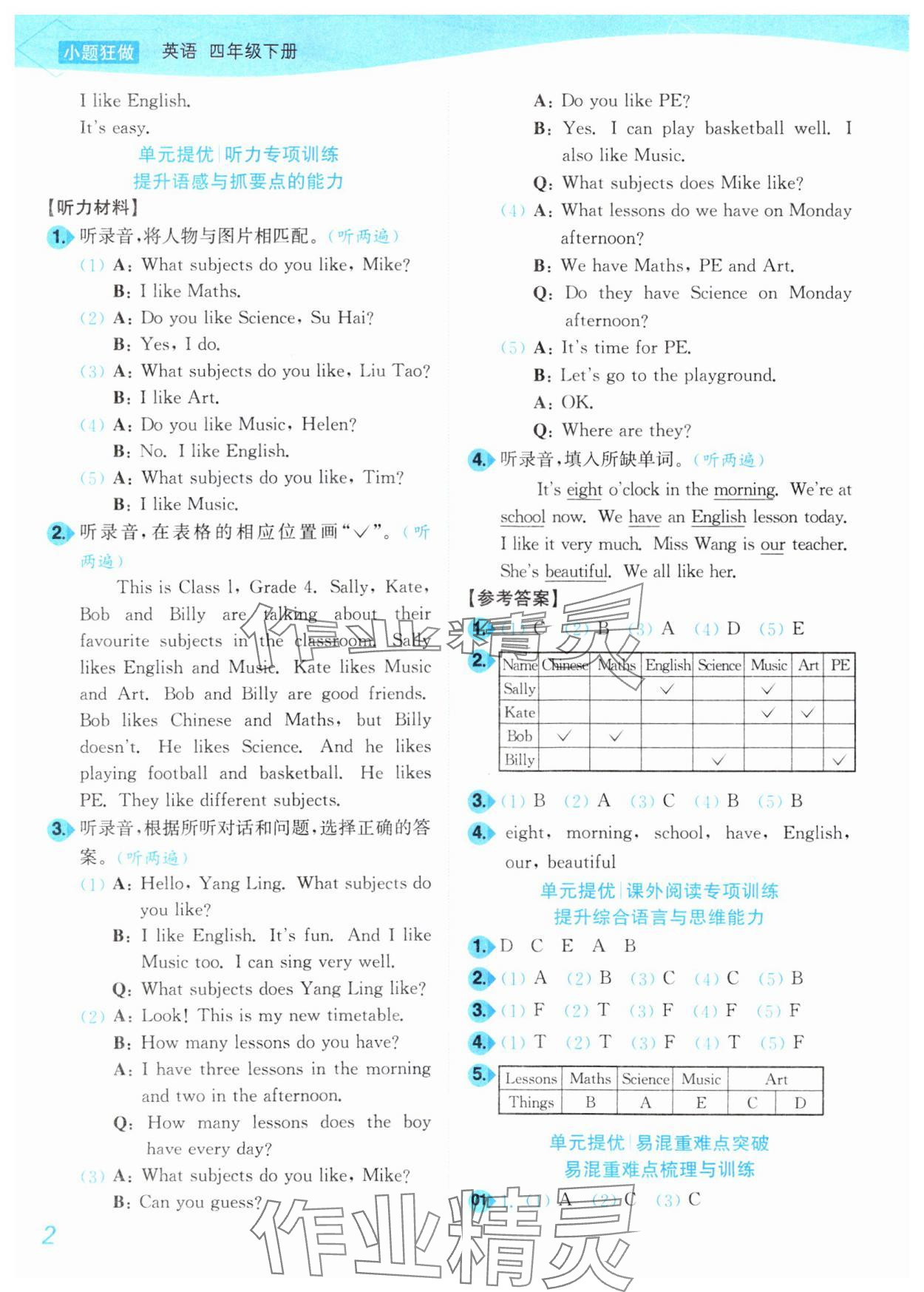 2025年小題狂做培優作業本四年級英語下冊譯林版 第2頁