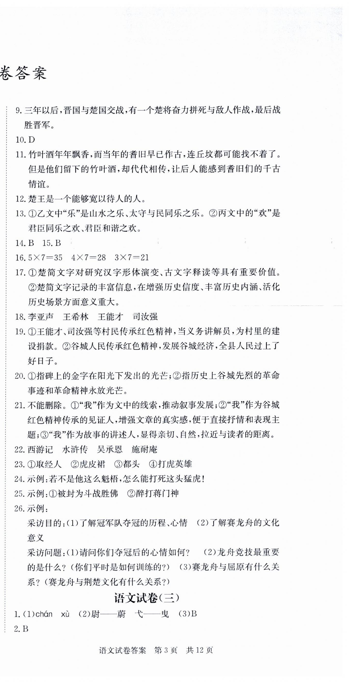 2024年湖北中考復(fù)習(xí)指南模擬沖刺卷語文中考人教版 第3頁