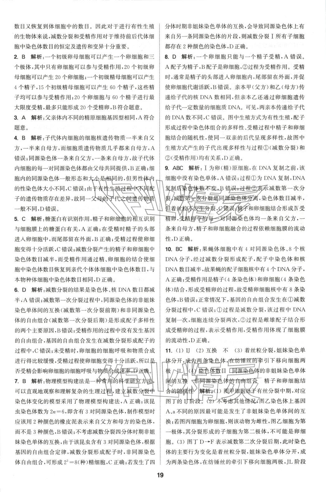 2025年通成学典课时作业本高中生物必修第二册人教版&nbsp;第19页