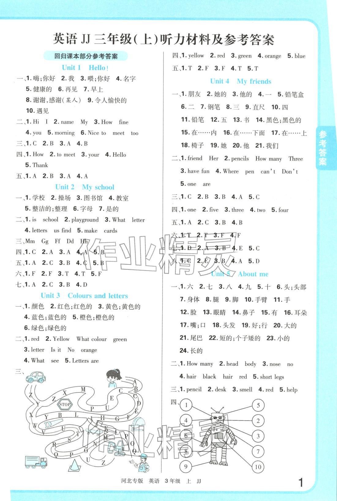 2025年一卷成名期末試卷三年級英語上冊冀教版&nbsp;參考答案第1頁