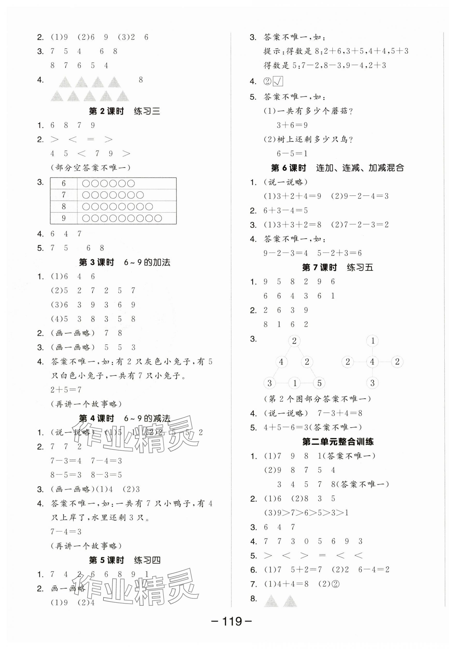 2024年全品學(xué)練考一年級(jí)數(shù)學(xué)上冊(cè)蘇教版 參考答案第3頁