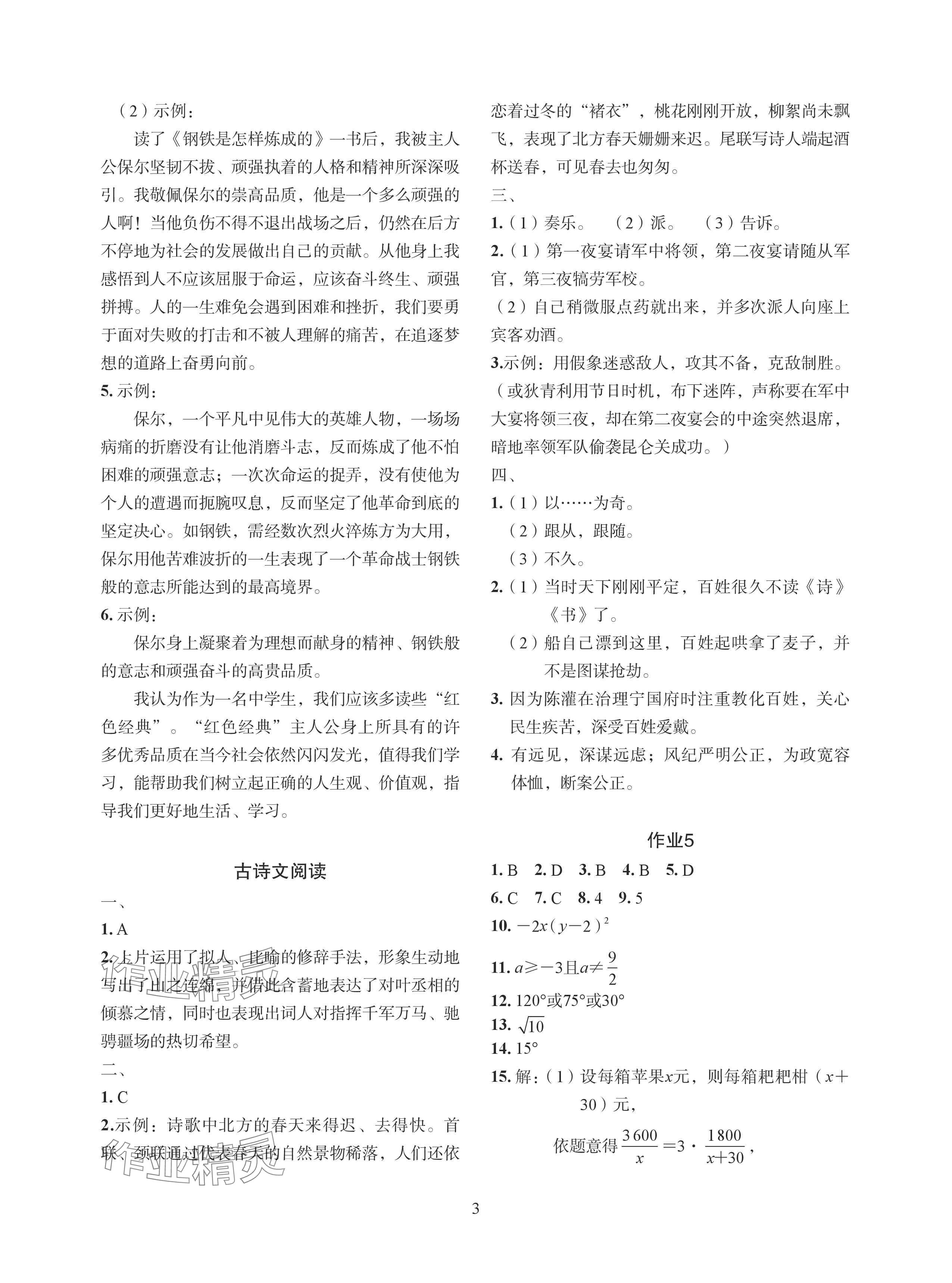 2024年七彩假日暑假生活八年级景德镇专版&nbsp;参考答案第3页