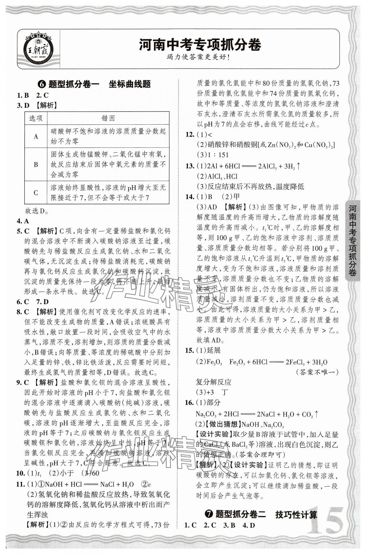 2024年王朝霞中考真題精編化學(xué)河南中考 參考答案第15頁