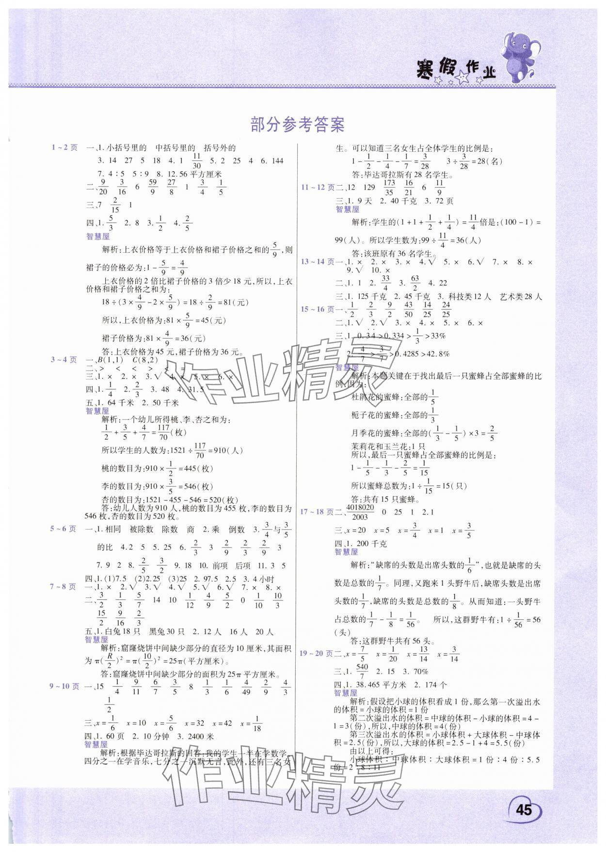 2025年假期园地寒假作业 六年级数学人教版 第1页