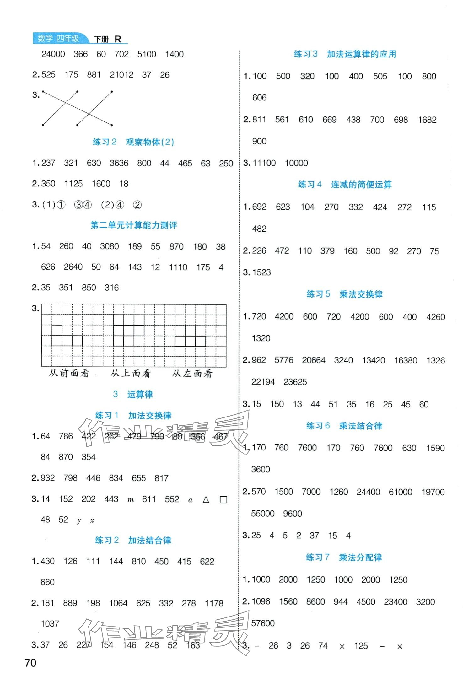 2024年必考口算題卡四年級數(shù)學(xué)下冊人教版 第2頁