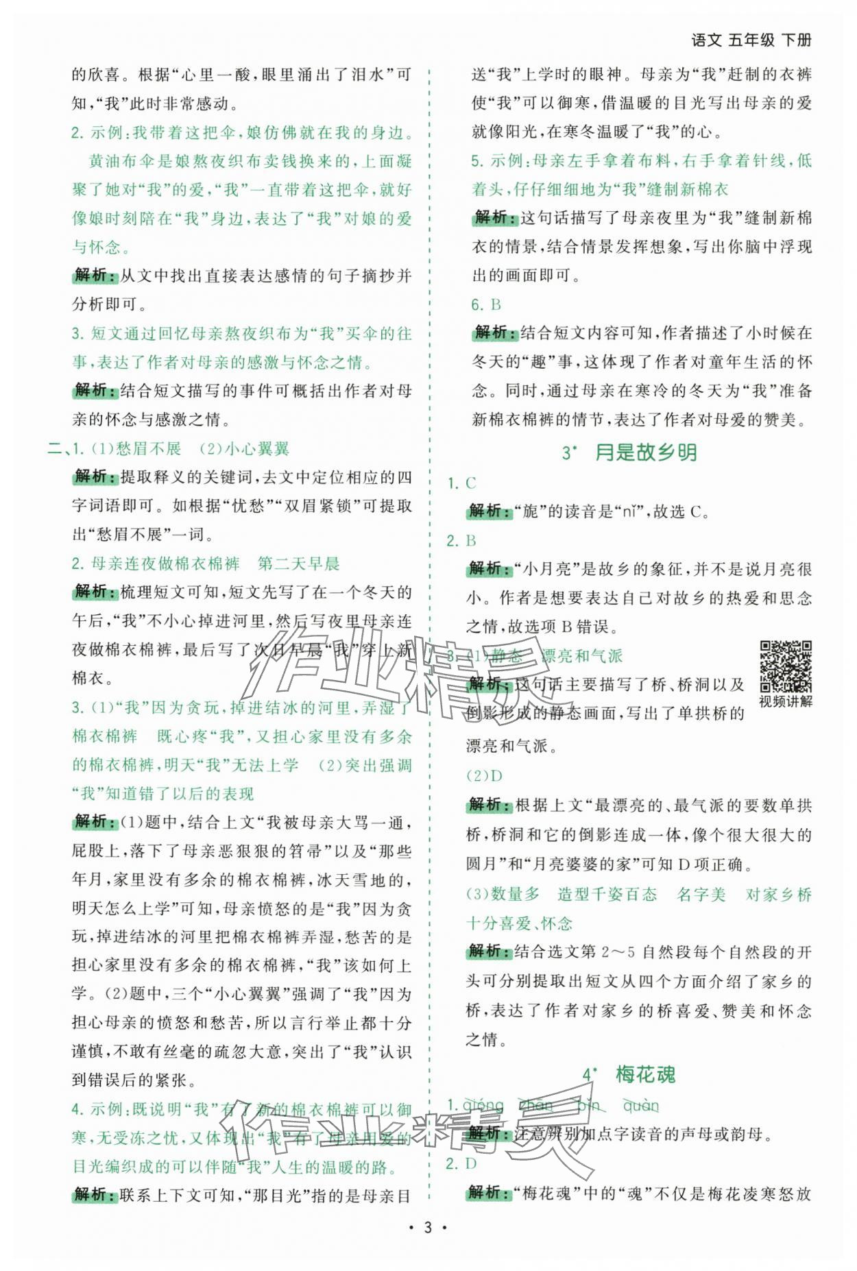 2025年課時一本通五年級語文下冊人教版深圳專版 參考答案第3頁