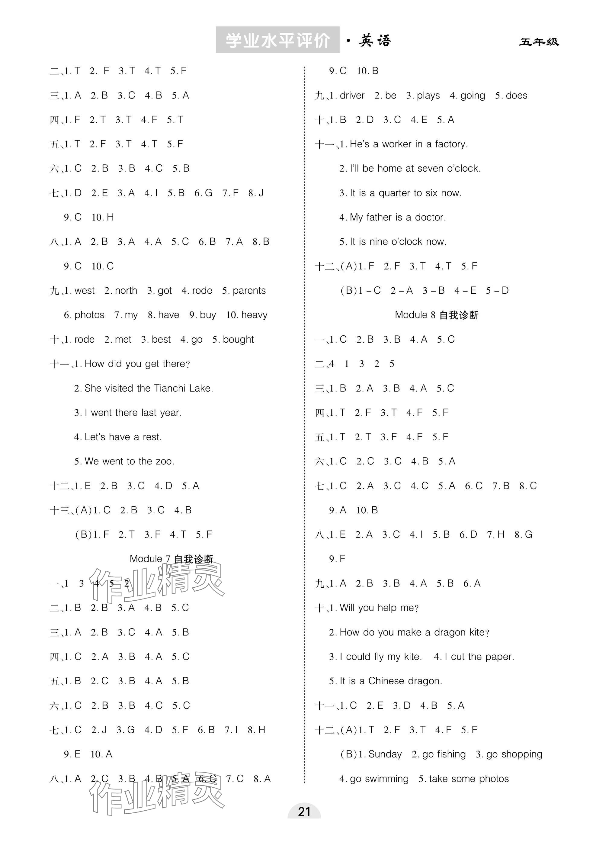 2025年學(xué)業(yè)水平評價五年級英語下冊外研版 參考答案第3頁