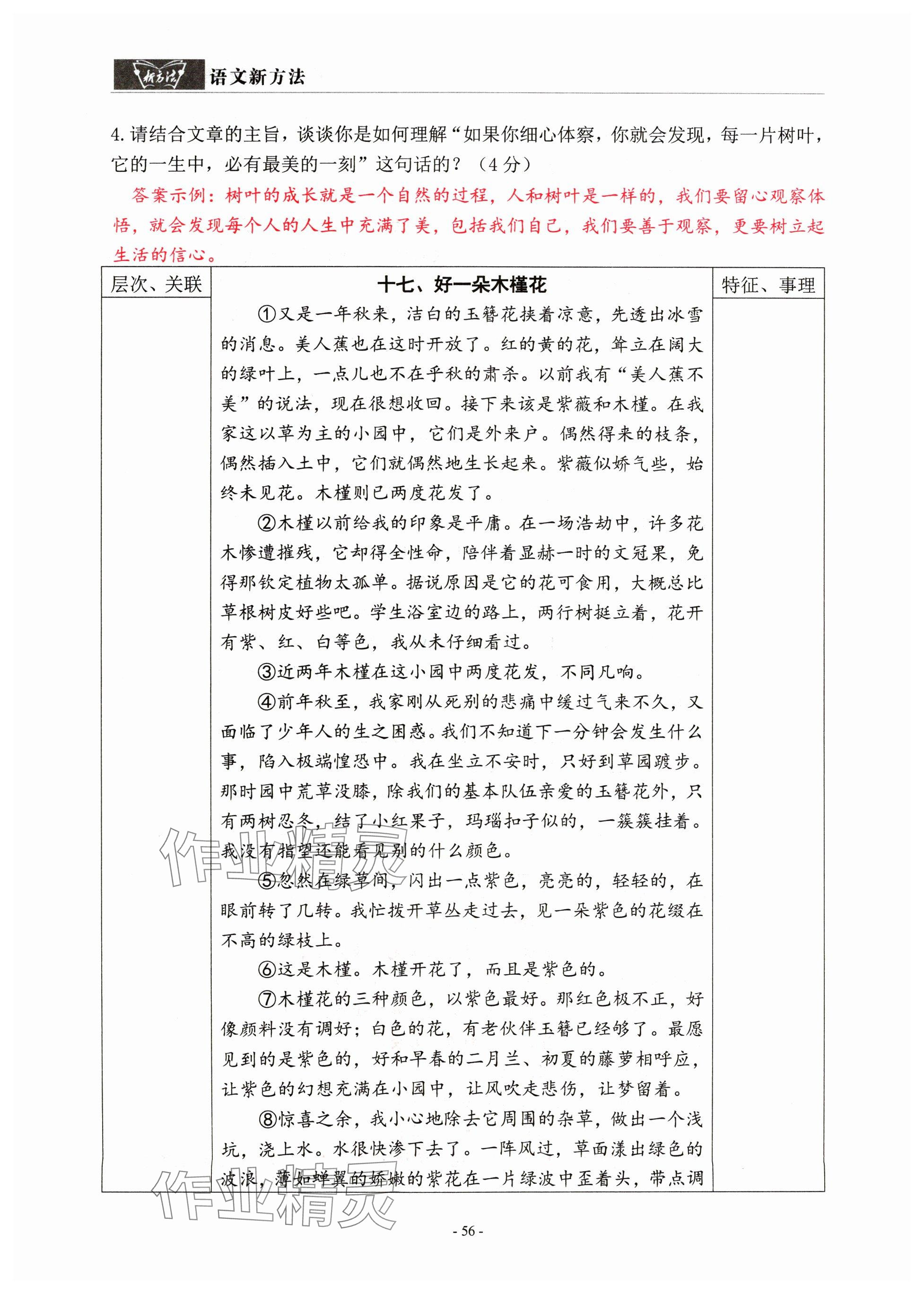 2024年語文新方法中考沖刺版&nbsp;參考答案第56頁
