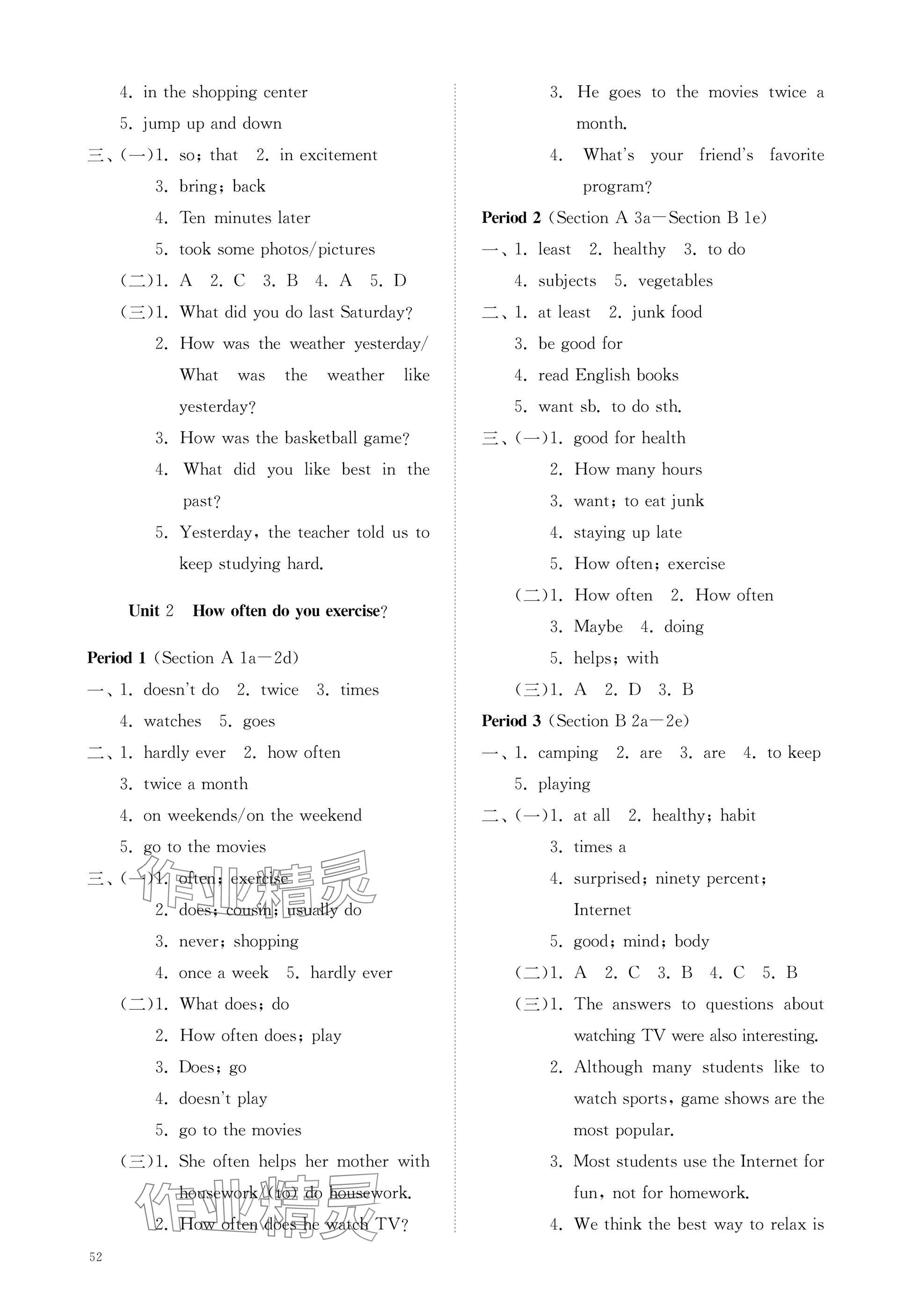 2024年精練課堂分層作業(yè)八年級(jí)英語(yǔ)上冊(cè)人教版 參考答案第2頁(yè)