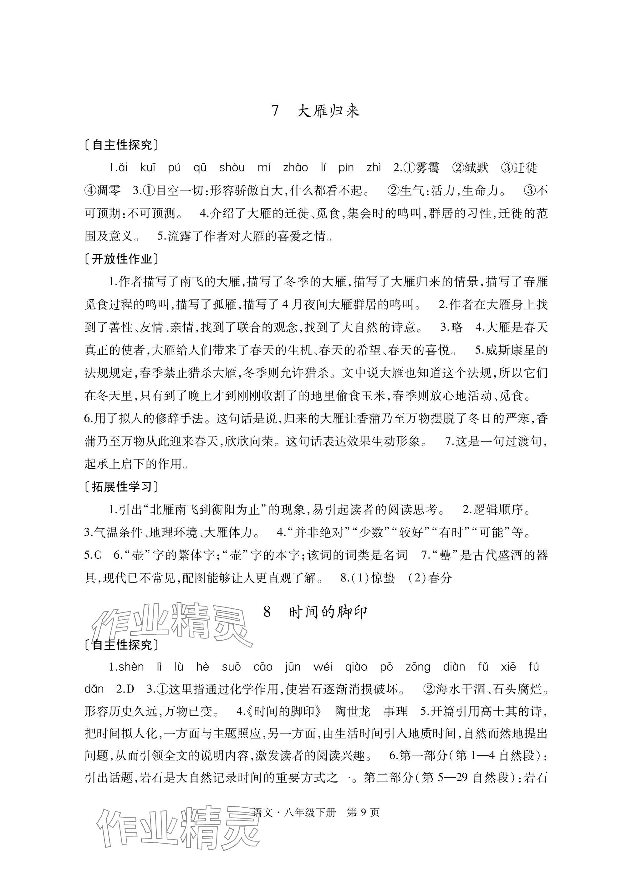 2025年自主學(xué)習(xí)指導(dǎo)課程與測試八年級語文下冊人教版 參考答案第9頁