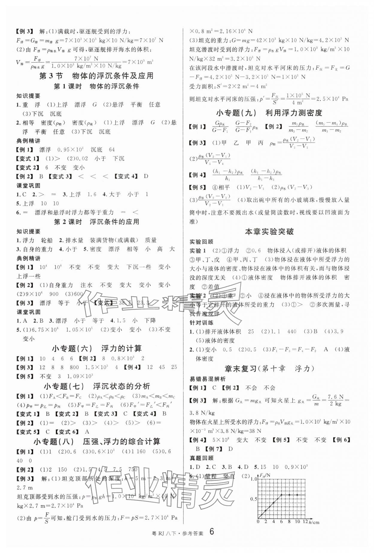 2024年名校课堂八年级物理3下册人教版广东专版 参考答案第6页