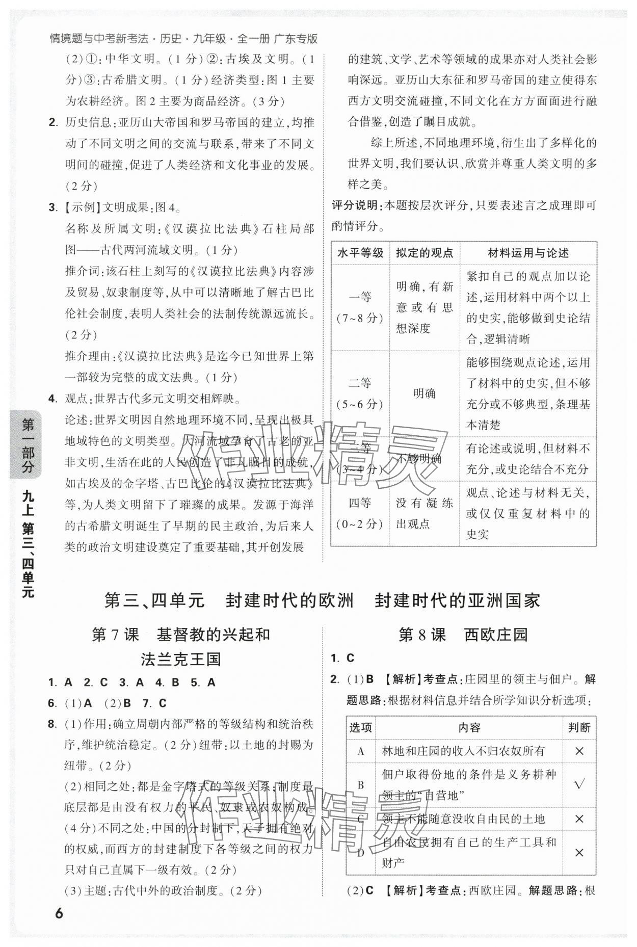 2025年情境題與中考新考法九年級歷史全一冊人教版廣東專版 參考答案第6頁