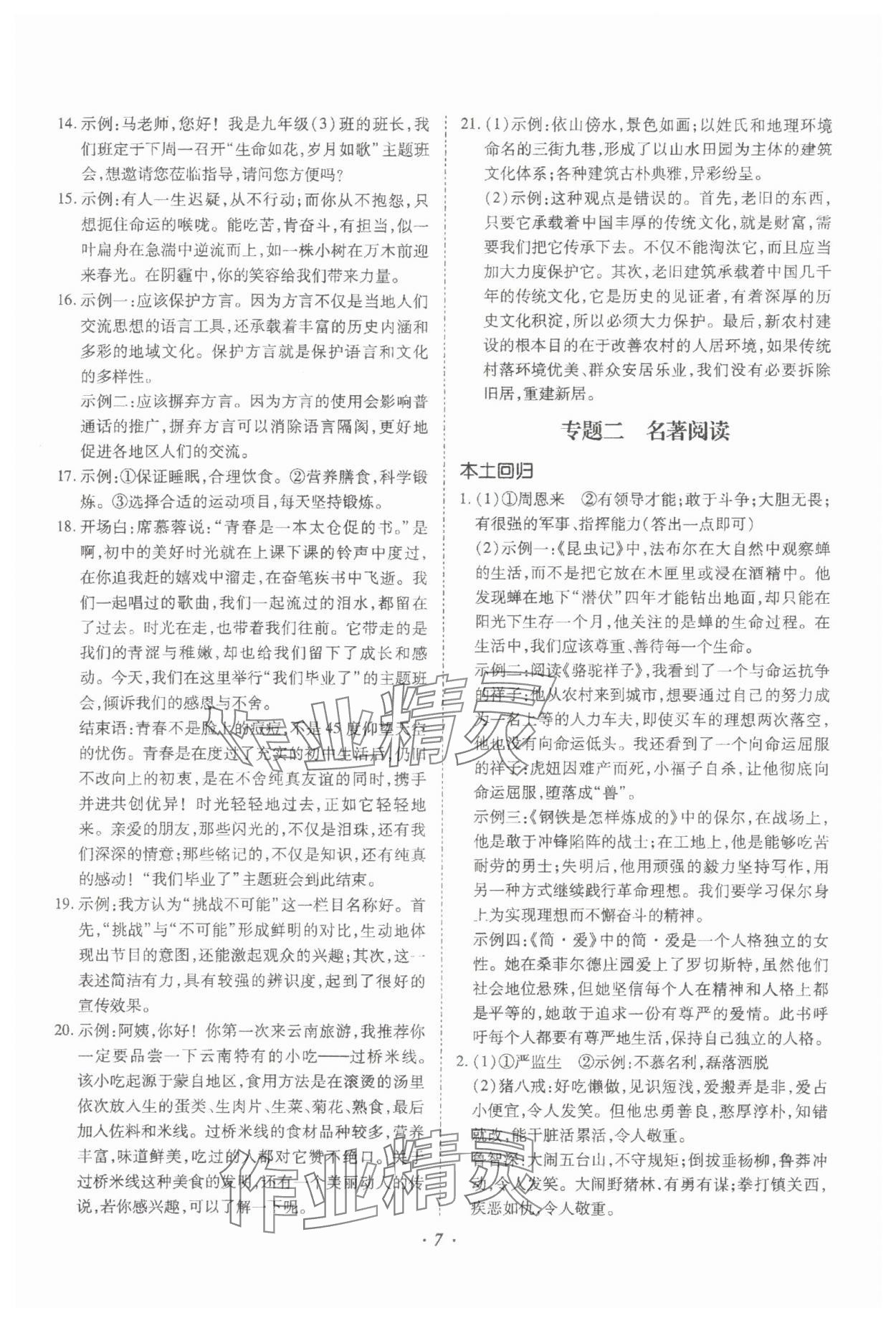 2024年本土攻略精準(zhǔn)復(fù)習(xí)方案語文云南專版 參考答案第7頁(yè)