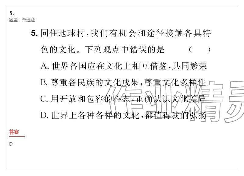 2026年优质课堂导学案九年级道德与法治下册人教版&nbsp;参考答案第5页