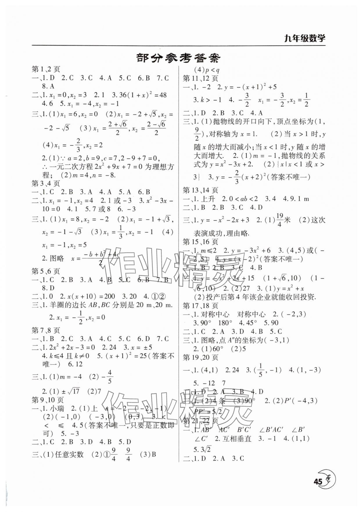 2025年寒假作業(yè)天天練九年級數(shù)學(xué)人教版文心出版社 第1頁