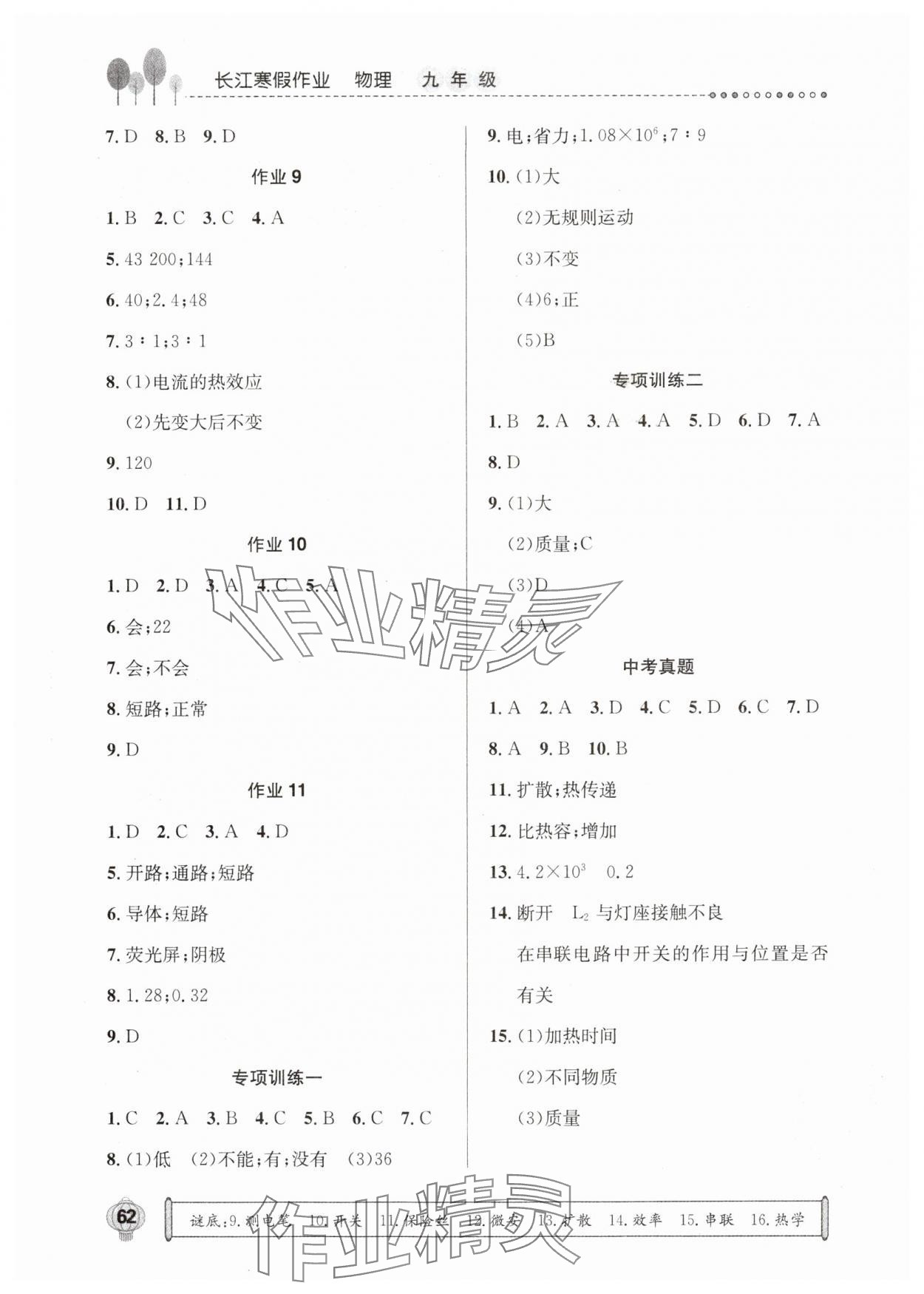 2025年长江寒假作业崇文书局九年级物理人教版 第2页