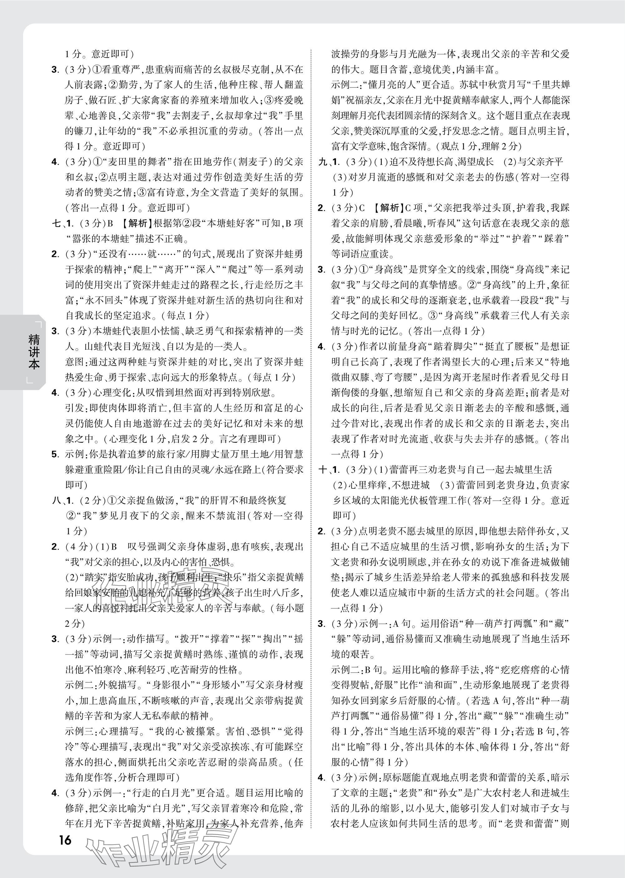 2025年萬(wàn)唯中考試題研究語(yǔ)文中考人教版湖北專版 參考答案第16頁(yè)