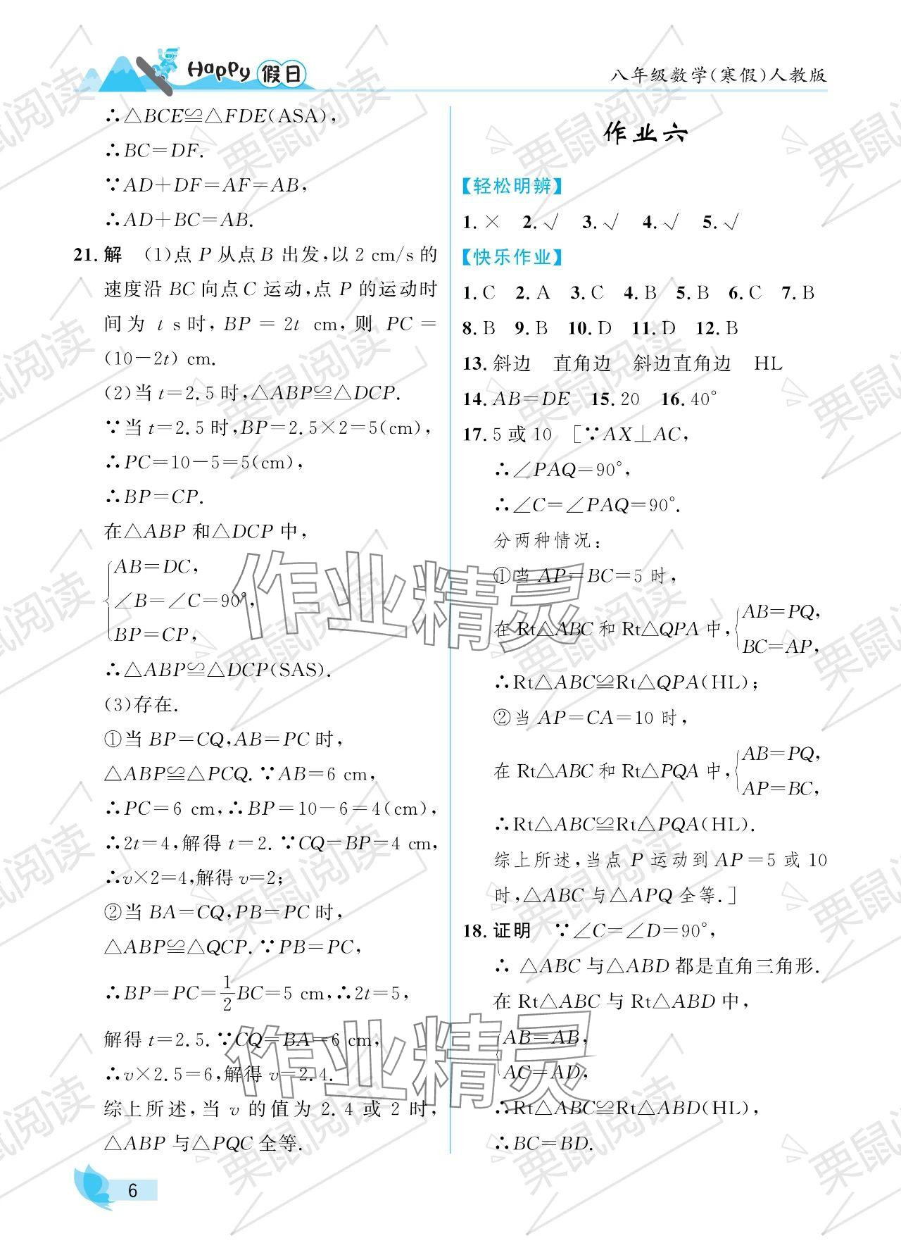 2024年寒假Happy假日八年級數(shù)學(xué)人教版 參考答案第6頁