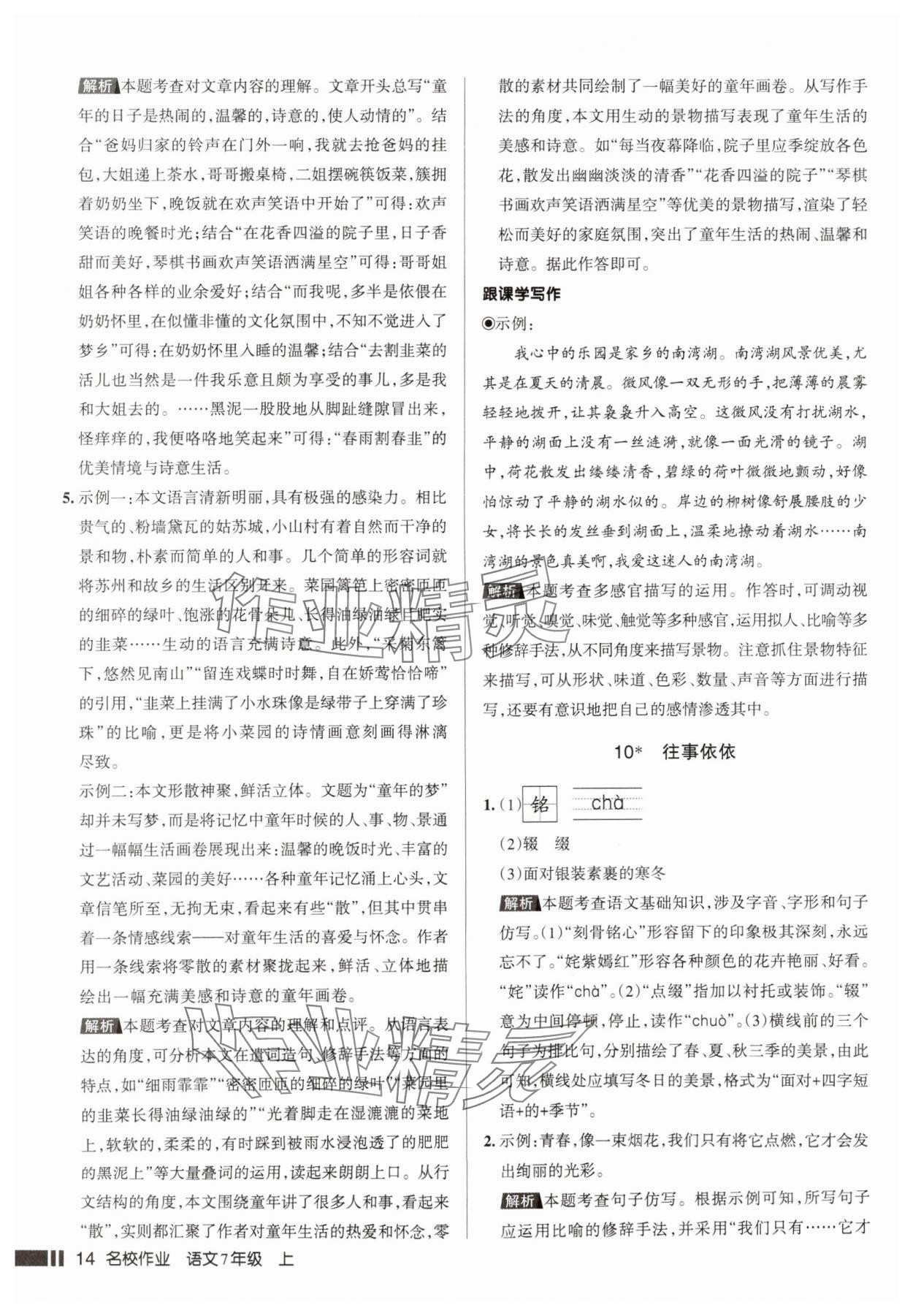 2025年名校作业七年级语文上册人教版山西专版&nbsp;参考答案第14页