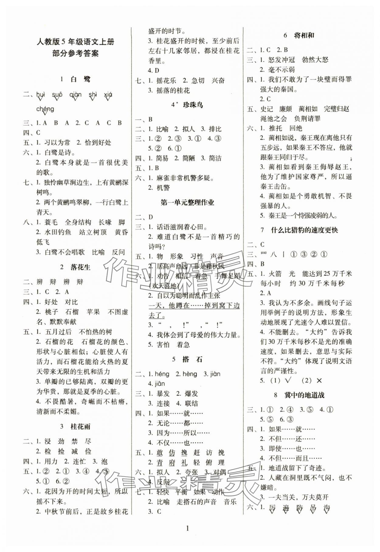 2025年云南师大附小一线名师提优作业五年级语文上册人教版 第1页