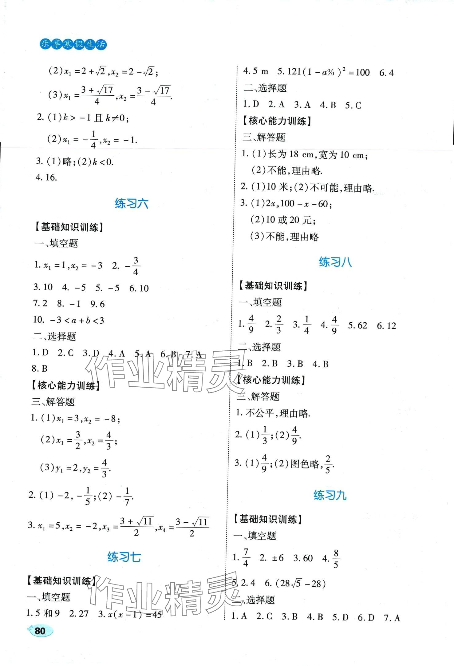 2024年樂享寒假生活九年級數(shù)學(xué) 第2頁