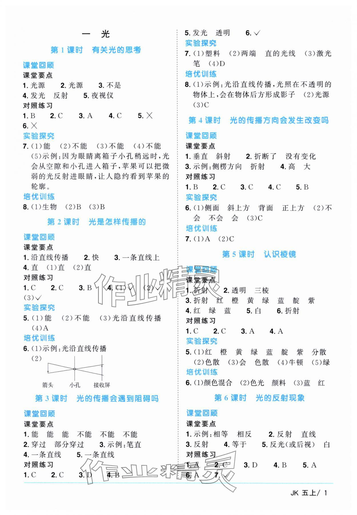 2024年阳光同学课时优化作业五年级科学上册教科版 第1页