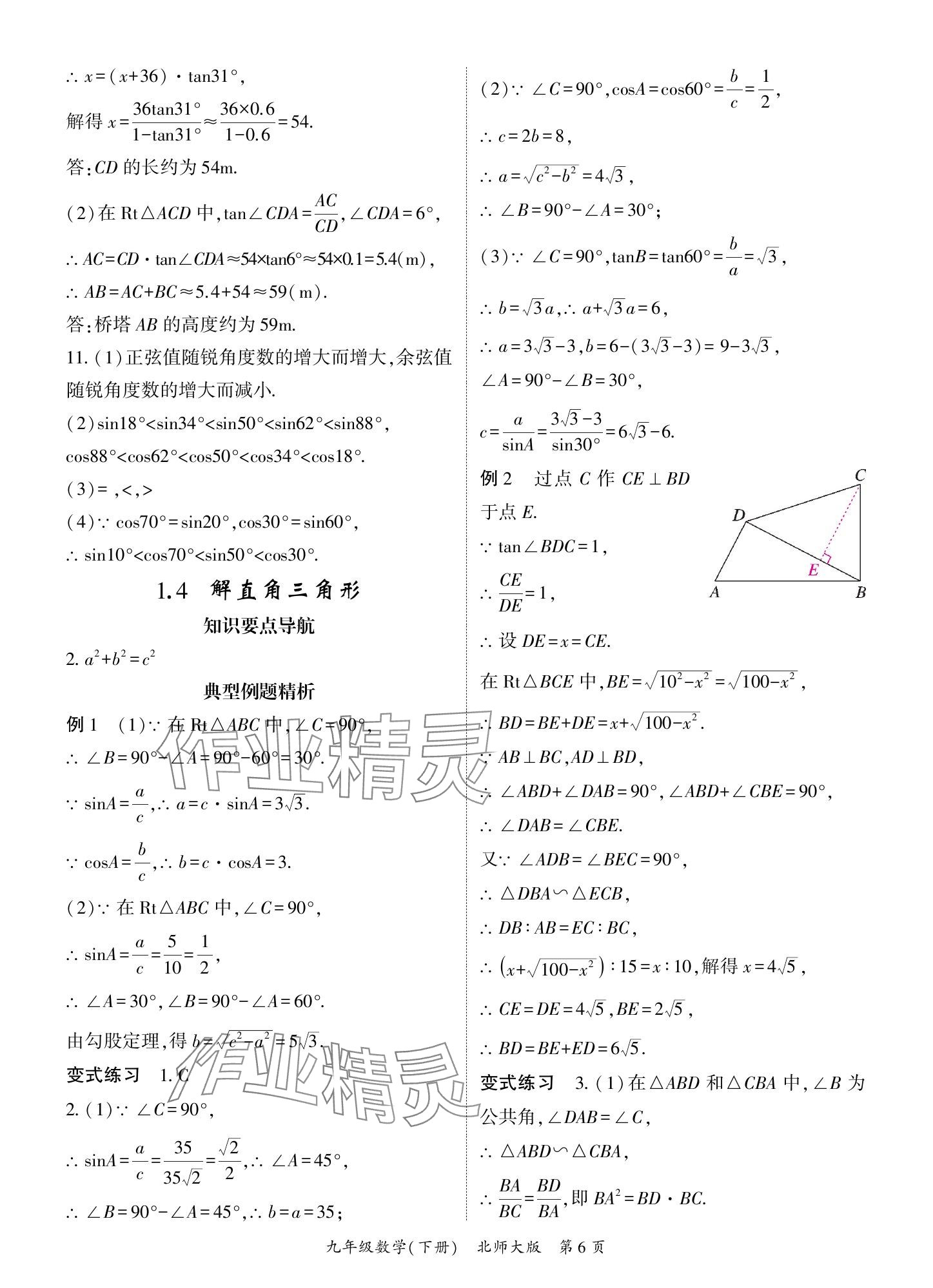 2025年啟航新課堂九年級(jí)數(shù)學(xué)下冊(cè)北師大版 參考答案第6頁(yè)