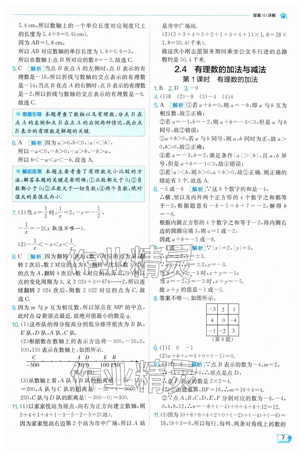 2024年實驗班提優(yōu)訓練七年級數(shù)學上冊蘇科版 參考答案第7頁