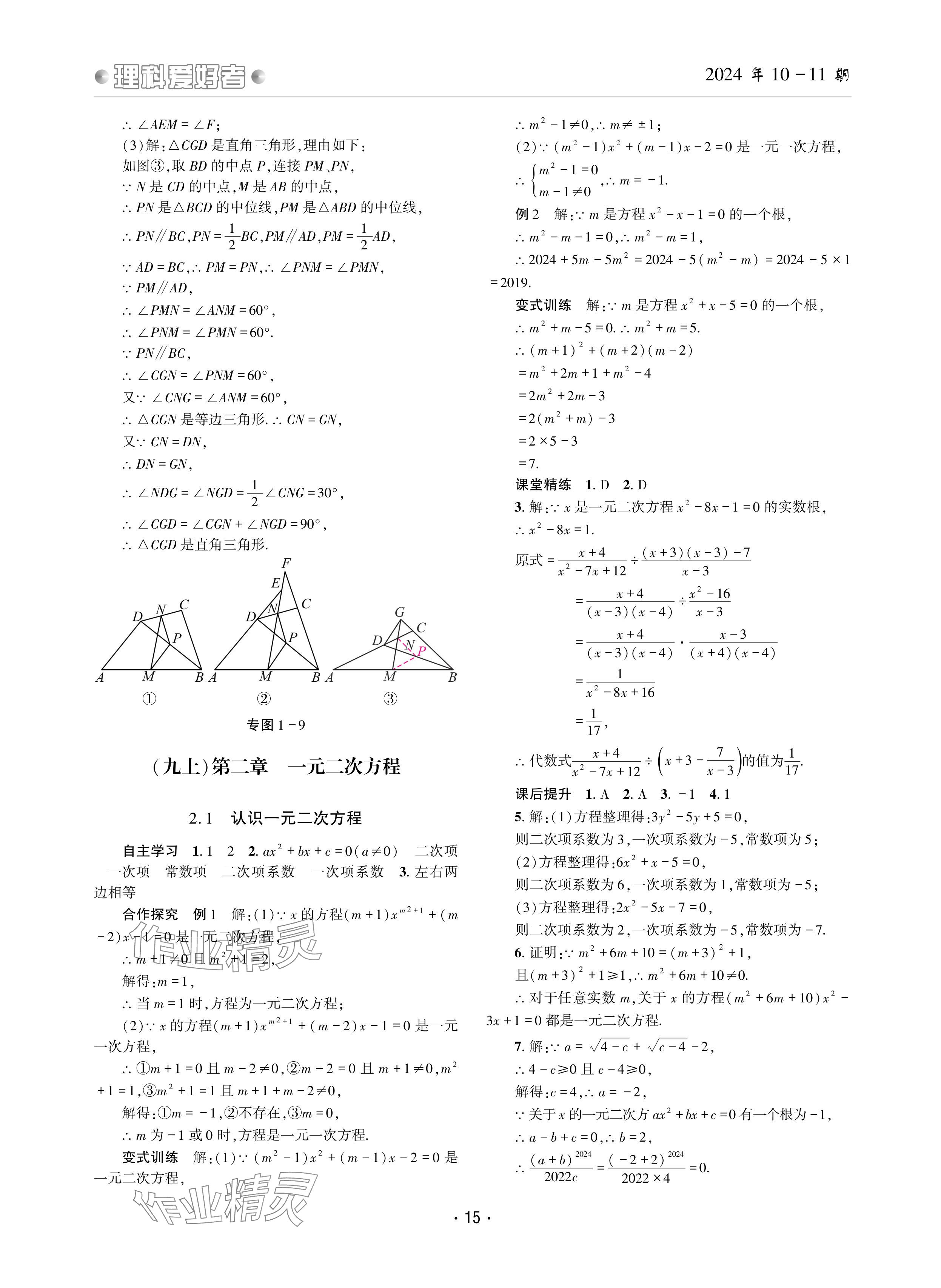 2024年理科爱好者九年级数学全一册北师大版第10-11期 参考答案第14页