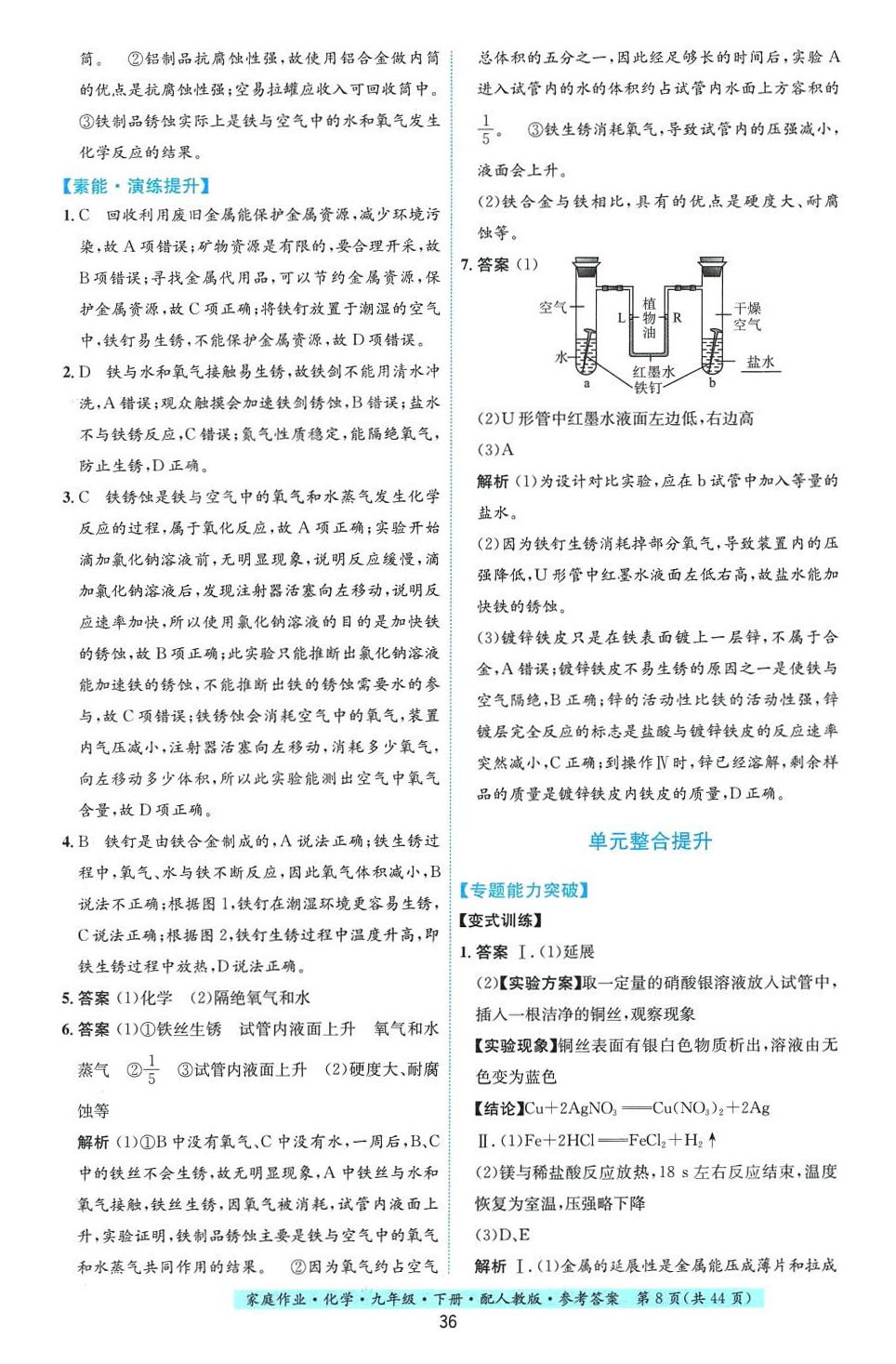 2024年家庭作業(yè)九年級化學(xué)下冊人教版 第8頁