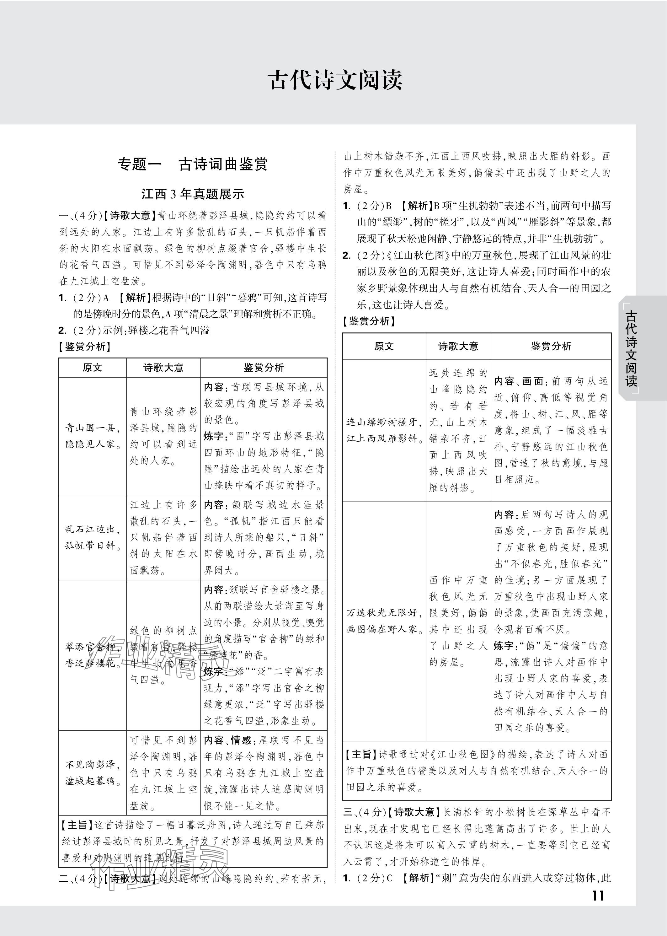 2024年萬唯中考試題研究語文江西專版 參考答案第10頁