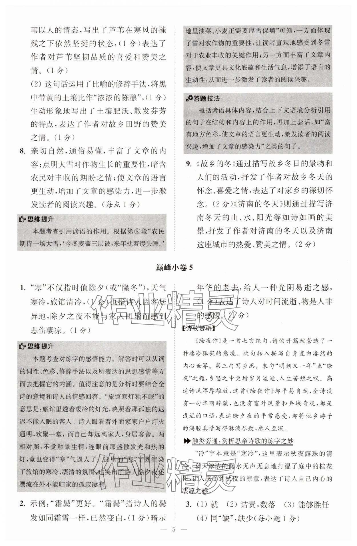 2025年小题狂做七年级语文上册人教版巅峰版&nbsp;第5页