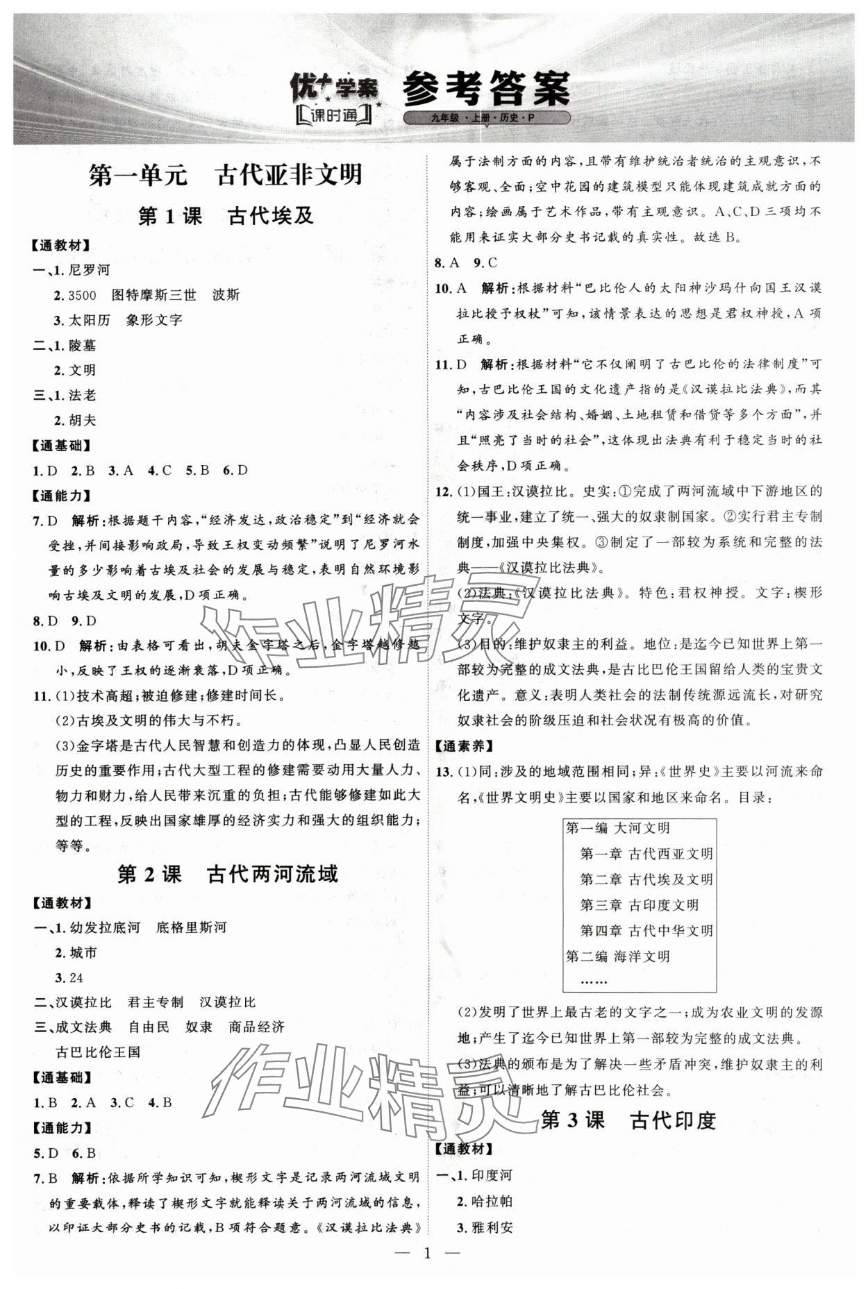 2024年優(yōu)加學(xué)案課時(shí)通九年級(jí)歷史上冊(cè)人教版P版 第1頁(yè)