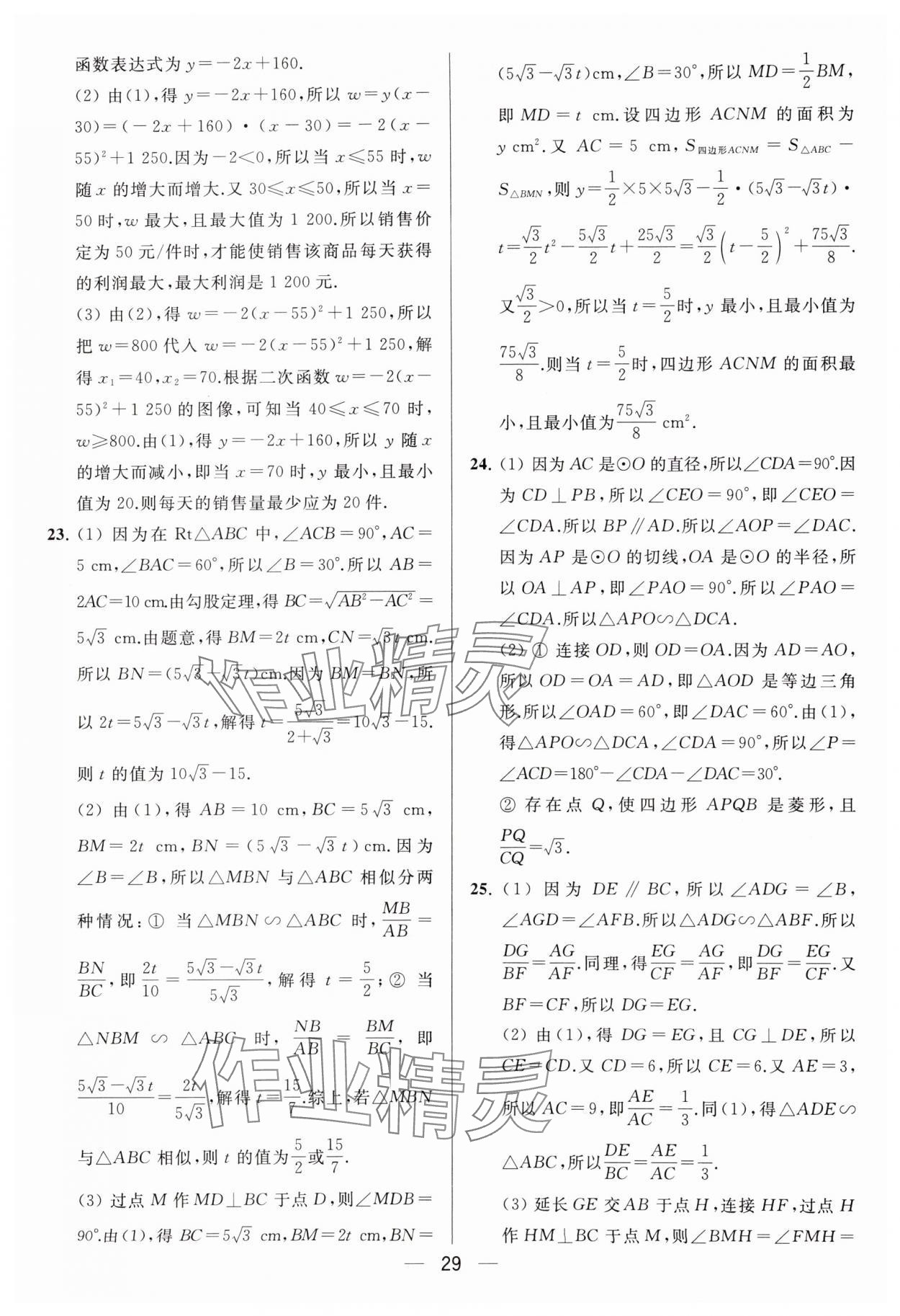 2024年亮点给力大试卷九年级数学下册苏科版 参考答案第29页