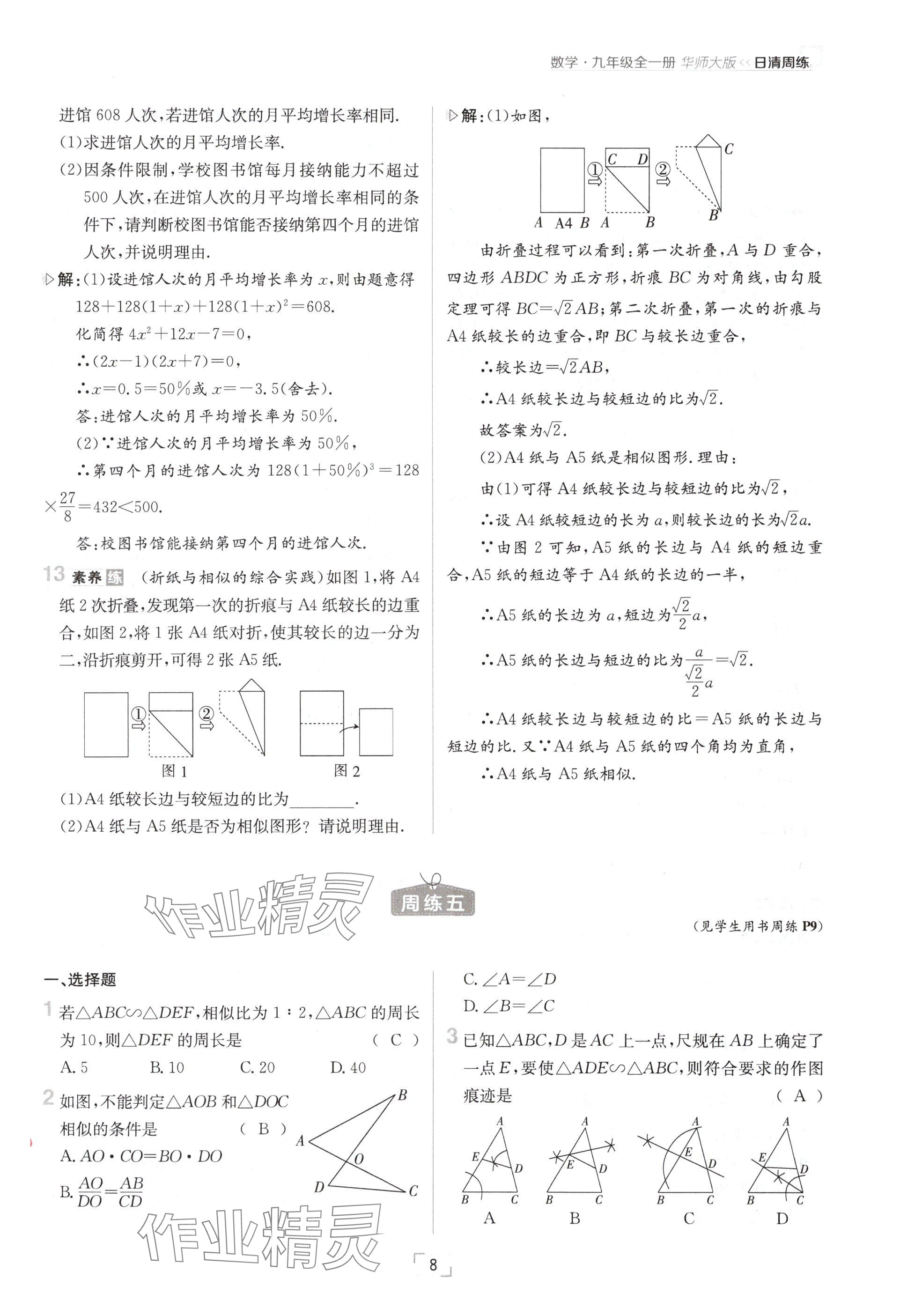 2024年日清周練九年級數(shù)學(xué)全一冊華師大版 參考答案第16頁