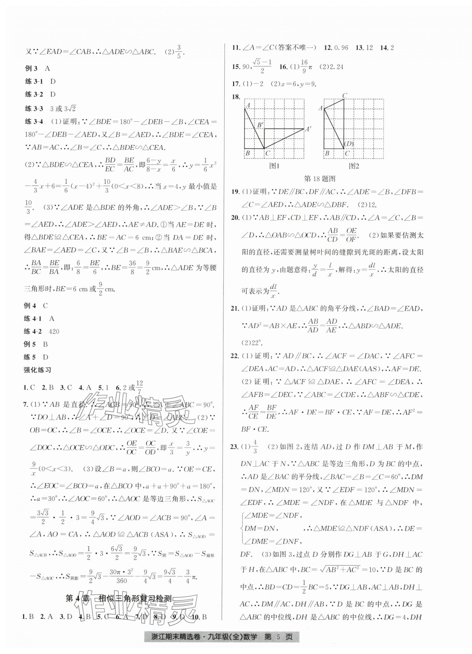 2024年浙江期末精選卷九年級數(shù)學(xué)全一冊浙教版 參考答案第5頁