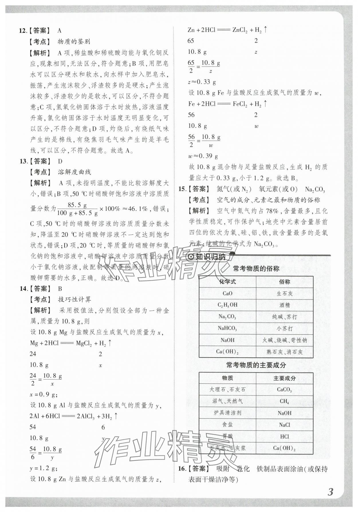 2024年原創(chuàng)仿真卷化學中考河南專版 參考答案第3頁