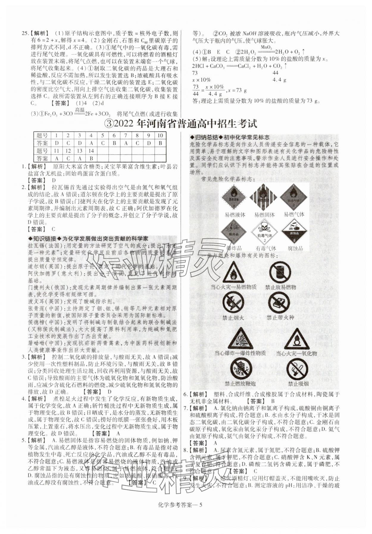 2025年澤睿文化真題匯編卷化學(xué)河南專版 參考答案第5頁