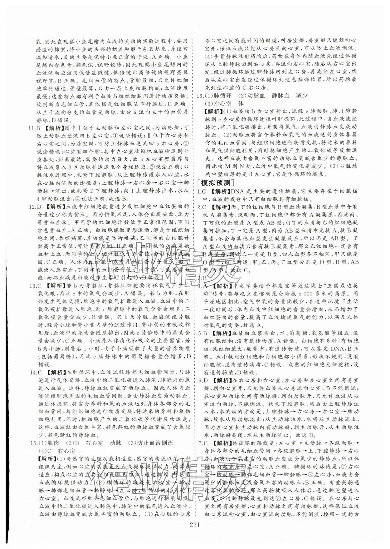 2024年新中考集訓中考總復習生物濟南版 參考答案第16頁
