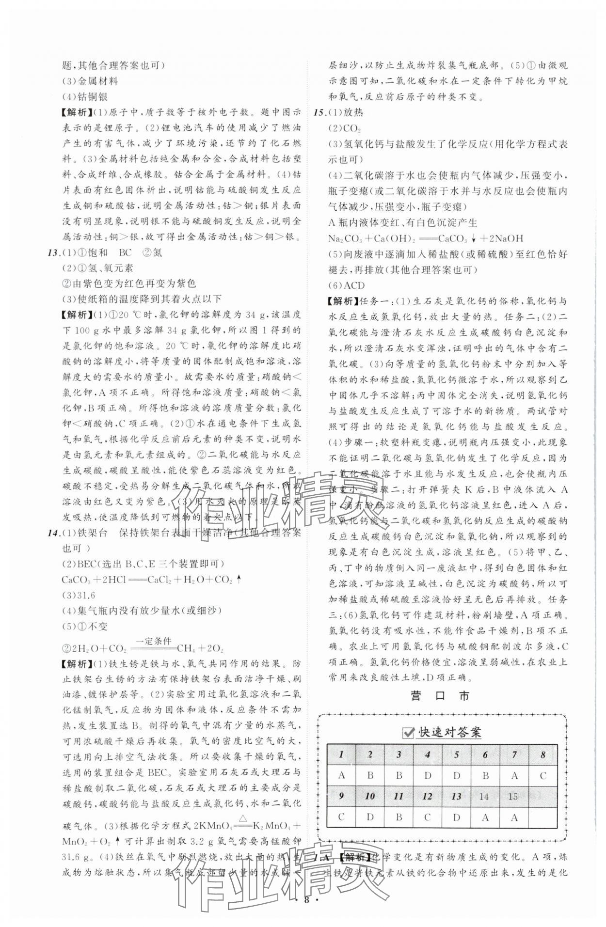 2024年中考必備遼寧師范大學(xué)出版社化學(xué)遼寧專版 參考答案第8頁(yè)