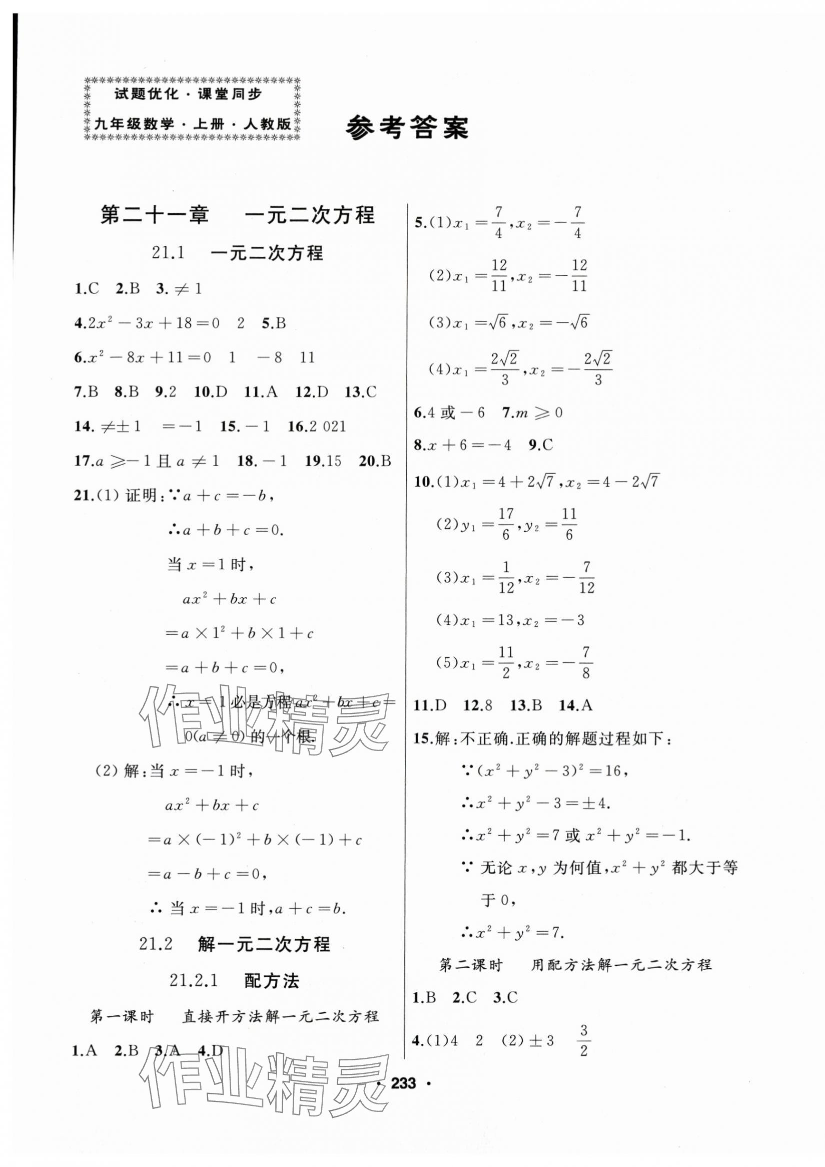 2025年试题优化课堂同步九年级数学上册人教版 第1页