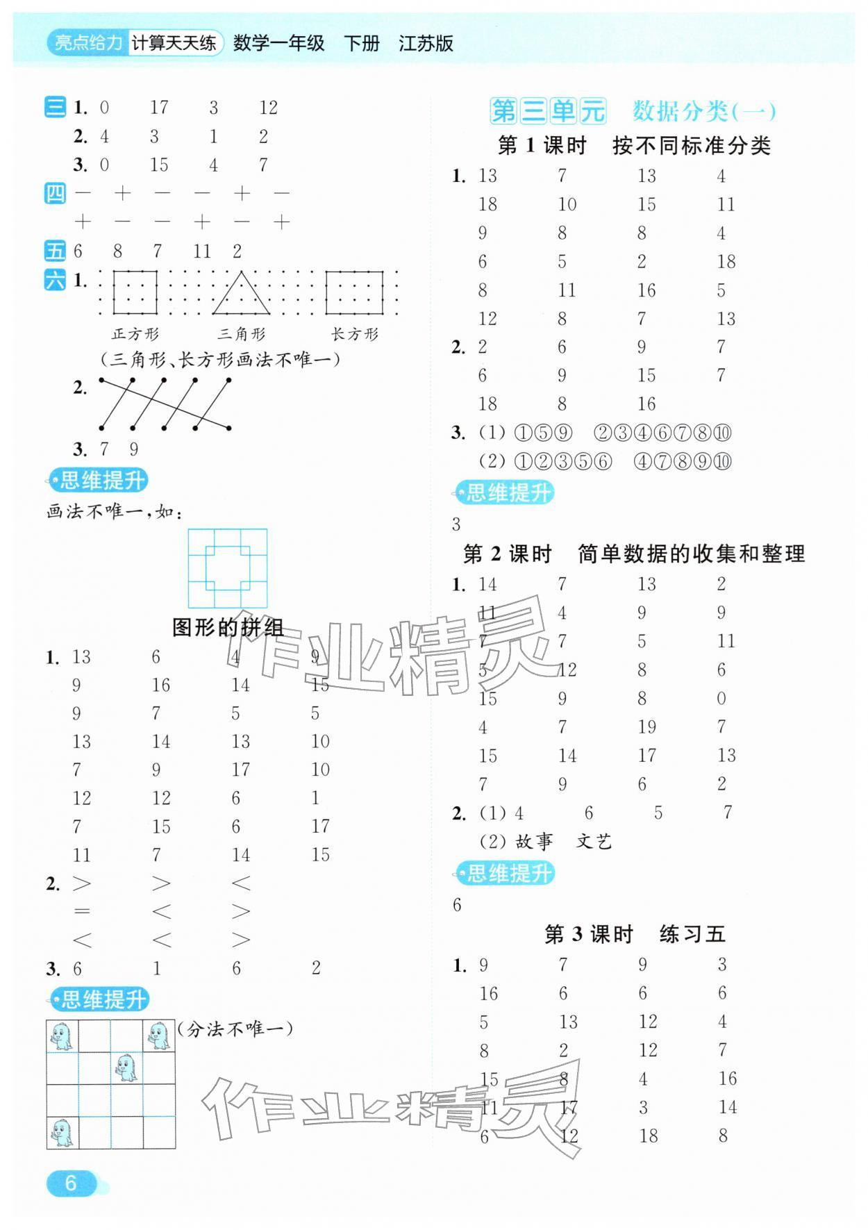 2026年亮点给力计算天天练一年级数学下册苏教版&nbsp;第6页