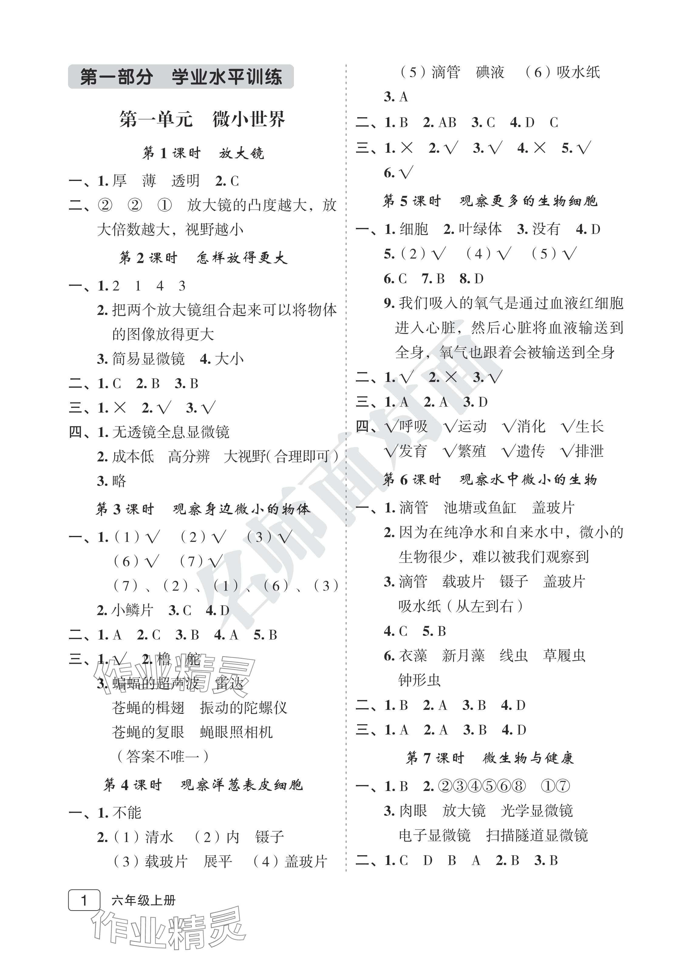 2024年名師面對(duì)面先學(xué)后練六年級(jí)科學(xué)上冊(cè)教科版評(píng)議教輔 參考答案第1頁(yè)