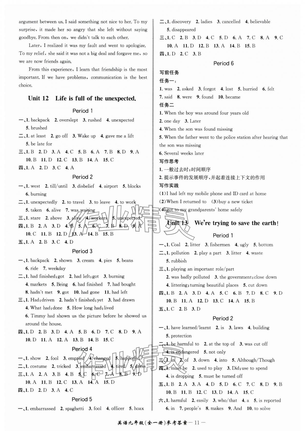 2024年名師金典BFB初中課時優(yōu)化九年級英語全一冊人教版 參考答案第11頁