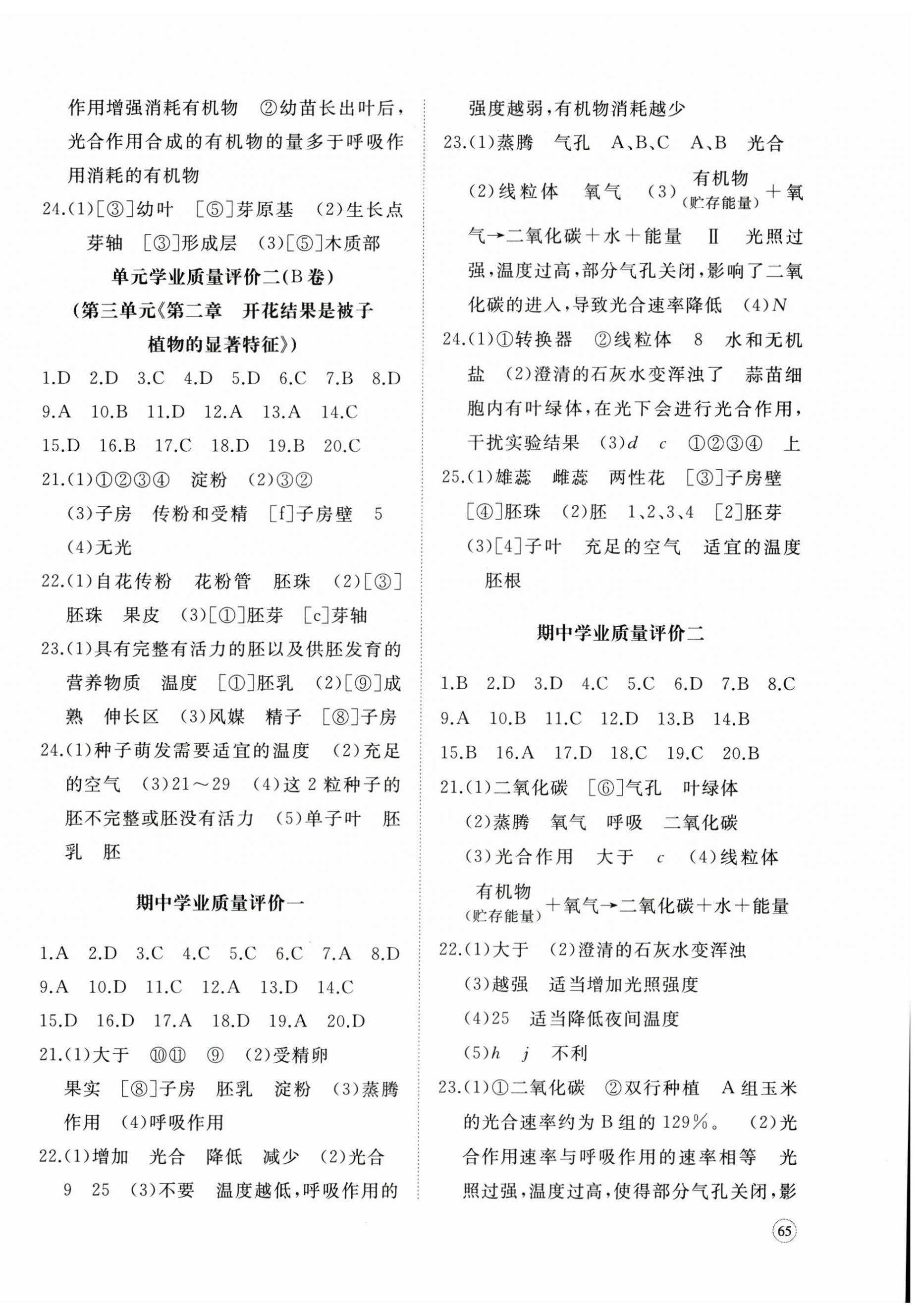 2025年精練課堂分層作業(yè)七年級(jí)生物下冊(cè)濟(jì)南版 參考答案第2頁